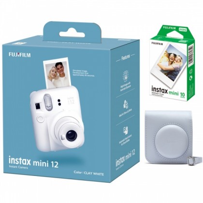 Камера моментальной фотографии Fujifilm Instax Mini 12, clay white + instax mini glossy (10pcs) + original case