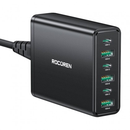 Зарядное устройство Rocoren 3x USB-C, 3x USB-A, 60 Вт (черное)
