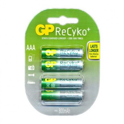 Akumulatoru baterijas GP ReCyko AAA NiMH 800mAh Rechargeable Battery in blister